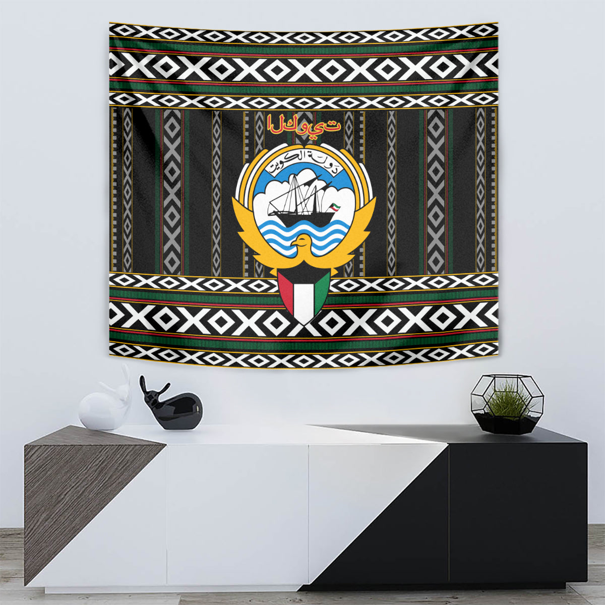 Kuwait Hawk of Quraish With Al Sadu Pattern Personalized Tapestry - Wonder Print Shop