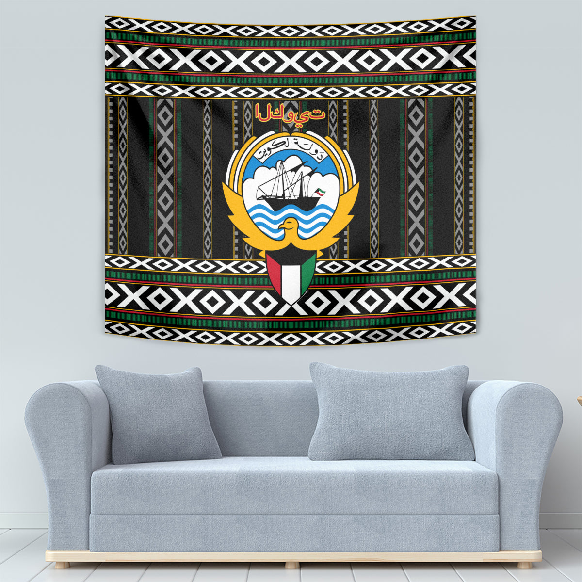 Kuwait Hawk of Quraish With Al Sadu Pattern Personalized Tapestry - Wonder Print Shop