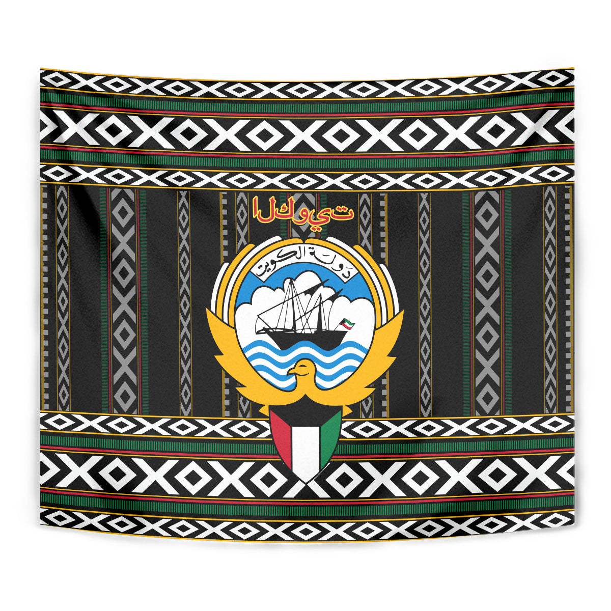 Kuwait Hawk of Quraish With Al Sadu Pattern Personalized Tapestry - Wonder Print Shop