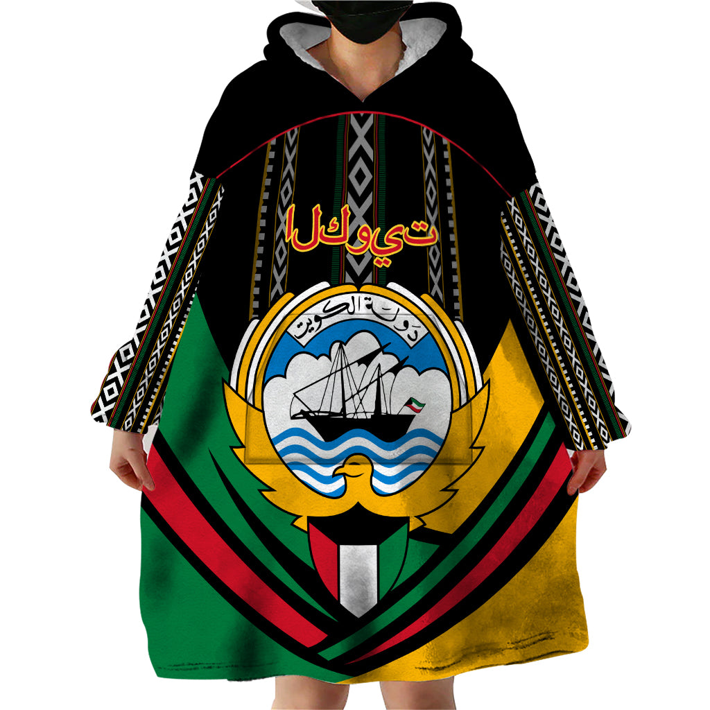 Kuwait Hawk of Quraish With Al Sadu Pattern Personalized Wearable Blanket Hoodie - Wonder Print Shop