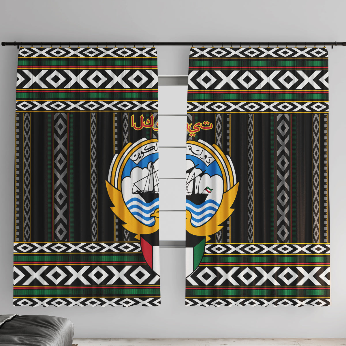 Kuwait Hawk of Quraish With Al Sadu Pattern Personalized Window Curtain - Wonder Print Shop