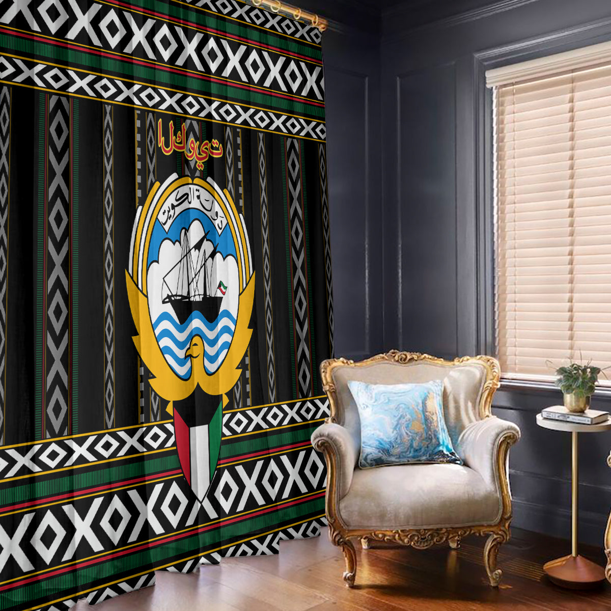 Kuwait Hawk of Quraish With Al Sadu Pattern Personalized Window Curtain - Wonder Print Shop