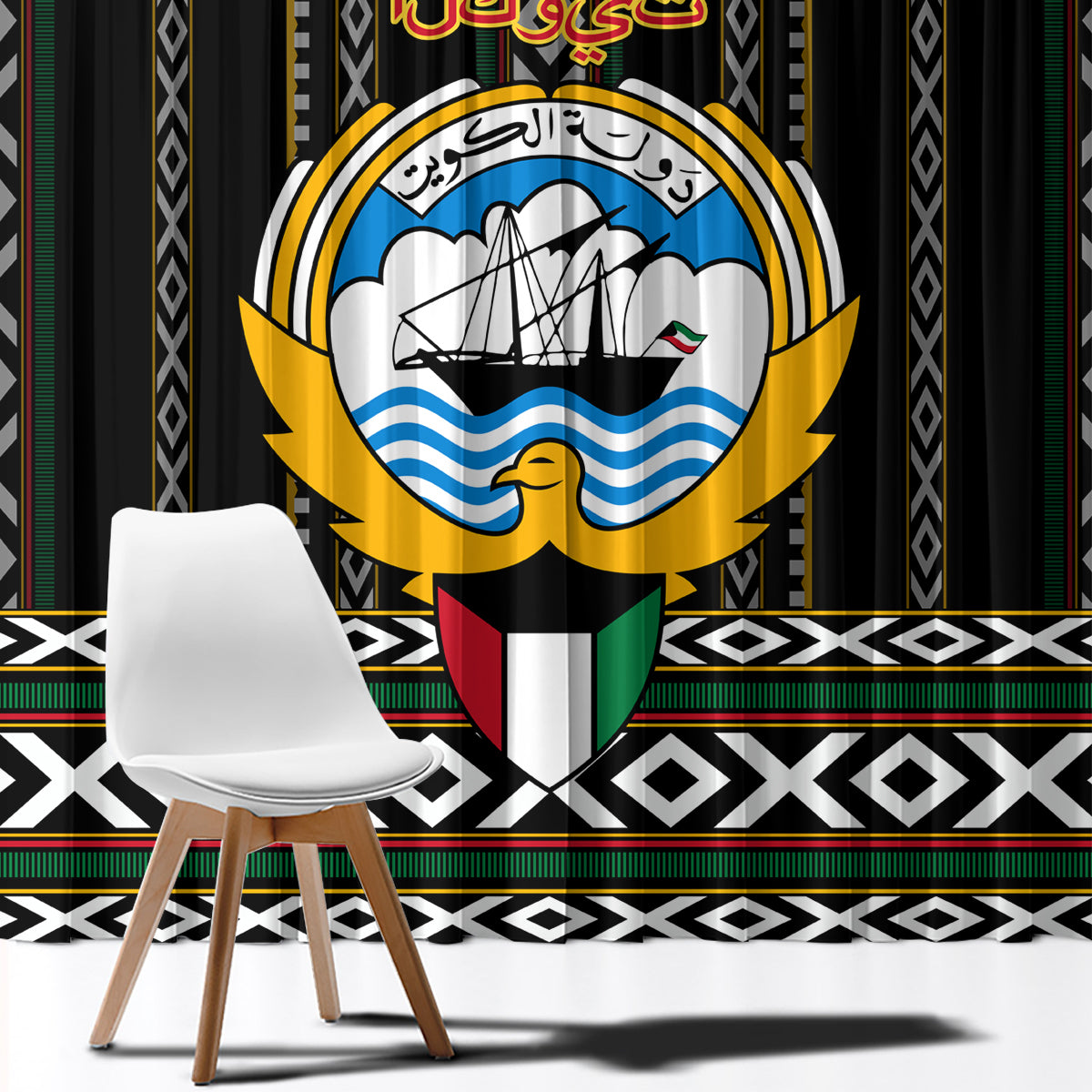 Kuwait Hawk of Quraish With Al Sadu Pattern Personalized Window Curtain - Wonder Print Shop