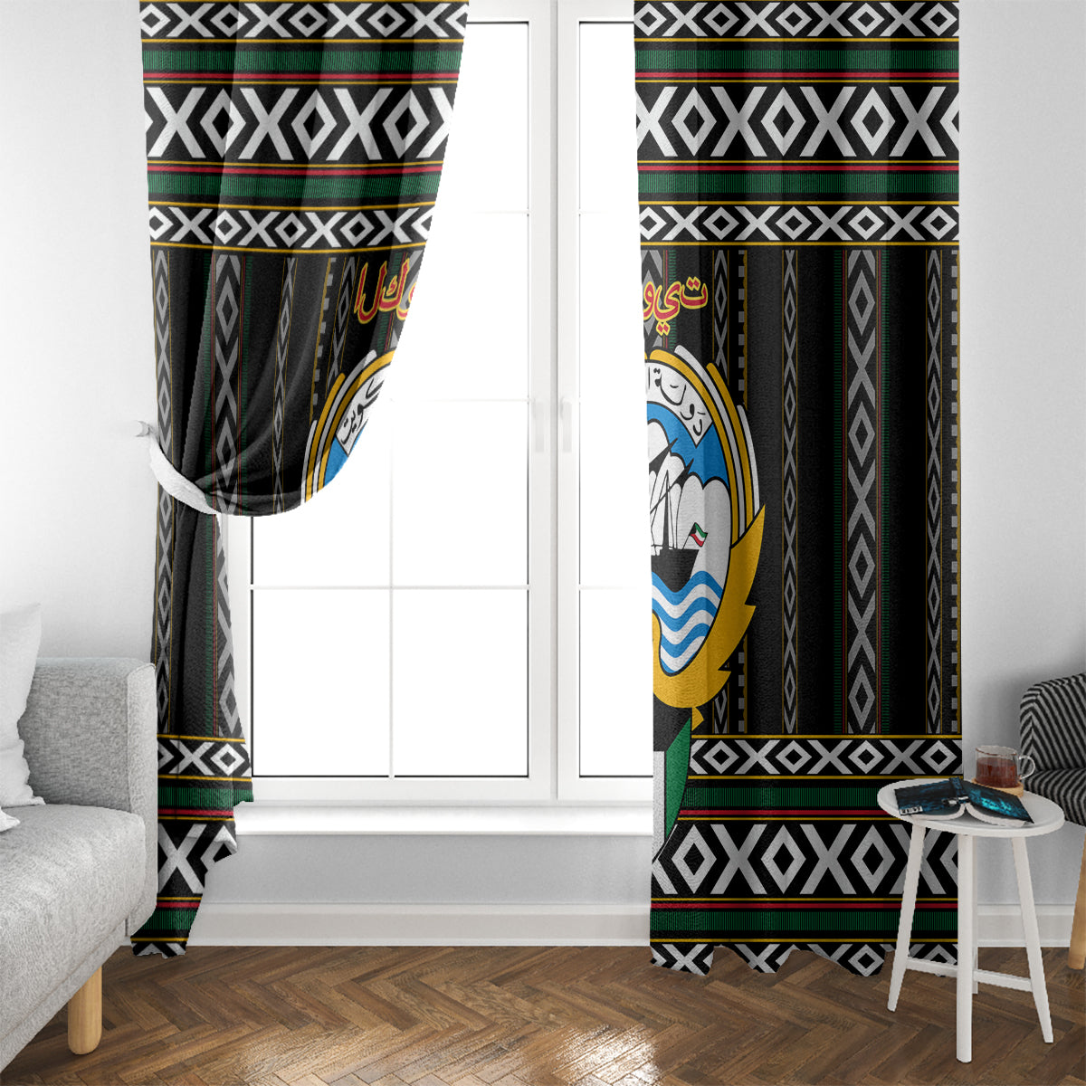 Kuwait Hawk of Quraish With Al Sadu Pattern Personalized Window Curtain - Wonder Print Shop