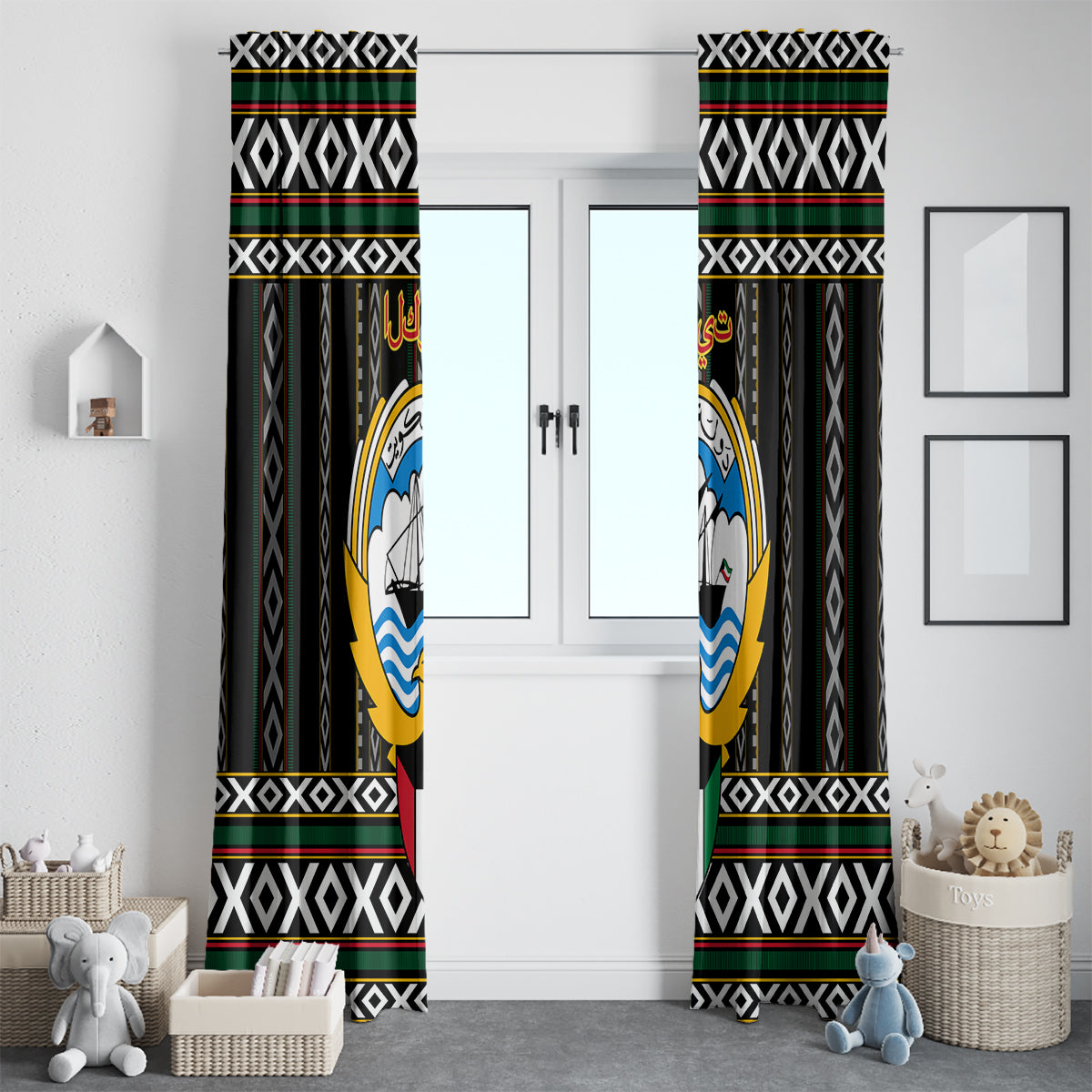 Kuwait Hawk of Quraish With Al Sadu Pattern Personalized Window Curtain - Wonder Print Shop