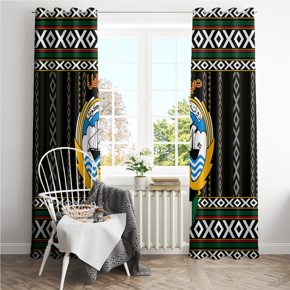 Kuwait Hawk of Quraish With Al Sadu Pattern Personalized Window Curtain - Wonder Print Shop