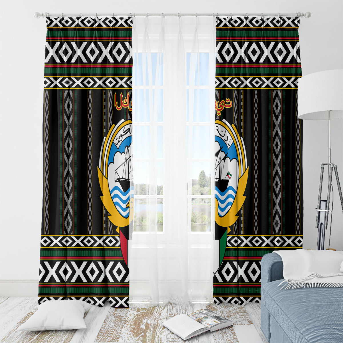 Kuwait Hawk of Quraish With Al Sadu Pattern Personalized Window Curtain - Wonder Print Shop