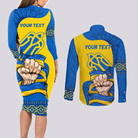 Ukraine Ukraine Folk Patterns Unity Day Personalized Couples Matching Long Sleeve Bodycon Dress and Long Sleeve Button Shirt LT9 - Wonder Print Shop