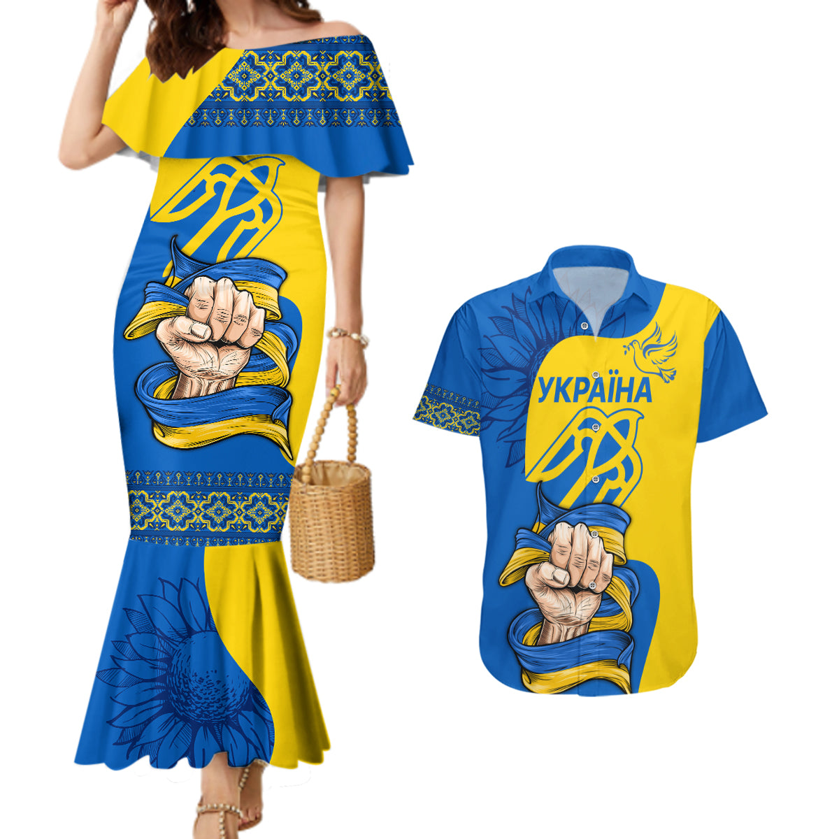 Ukraine Ukraine Folk Patterns Unity Day Personalized Couples Matching Mermaid Dress and Hawaiian Shirt LT9 - Wonder Print Shop