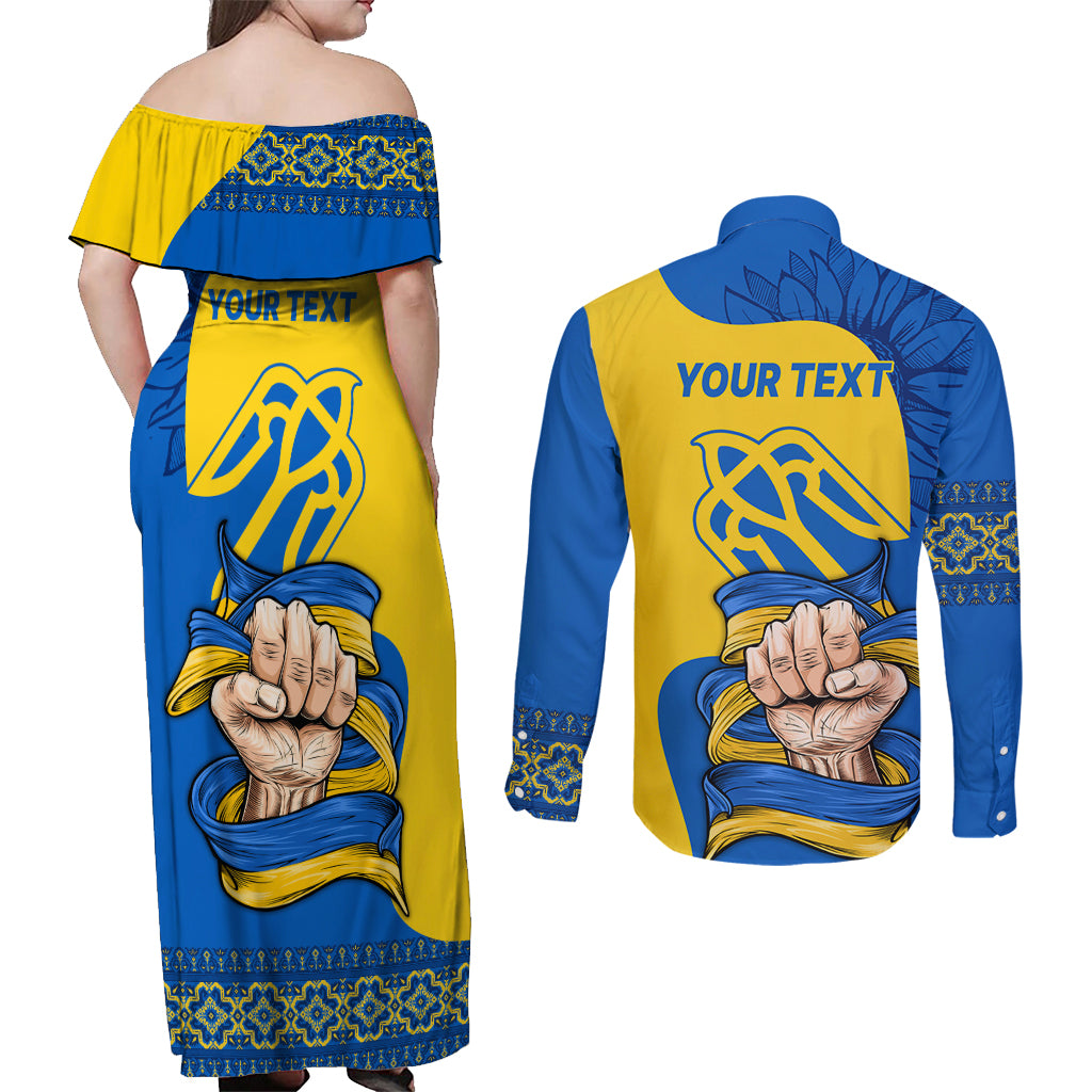Ukraine Ukraine Folk Patterns Unity Day Personalized Couples Matching Off Shoulder Maxi Dress and Long Sleeve Button Shirt LT9 - Wonder Print Shop