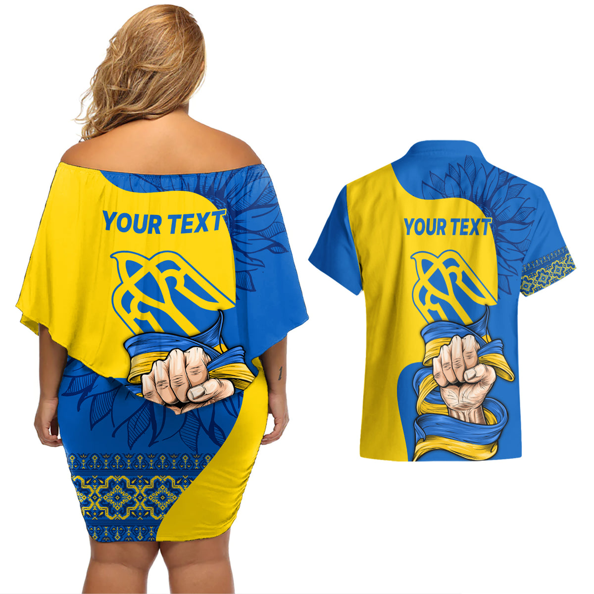 Ukraine Ukraine Folk Patterns Unity Day Personalized Couples Matching Off Shoulder Short Dress and Hawaiian Shirt LT9 - Wonder Print Shop