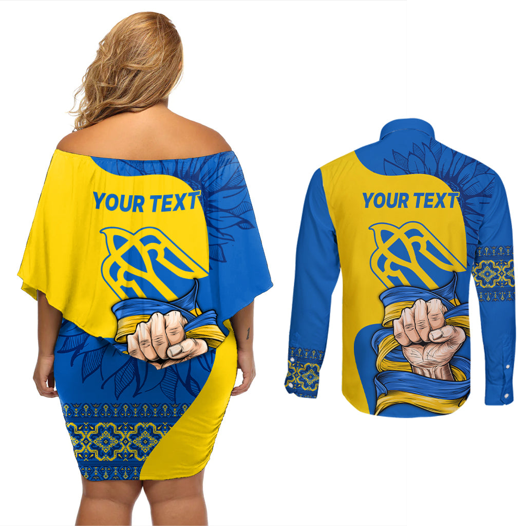 Ukraine Ukraine Folk Patterns Unity Day Personalized Couples Matching Off Shoulder Short Dress and Long Sleeve Button Shirt LT9 - Wonder Print Shop