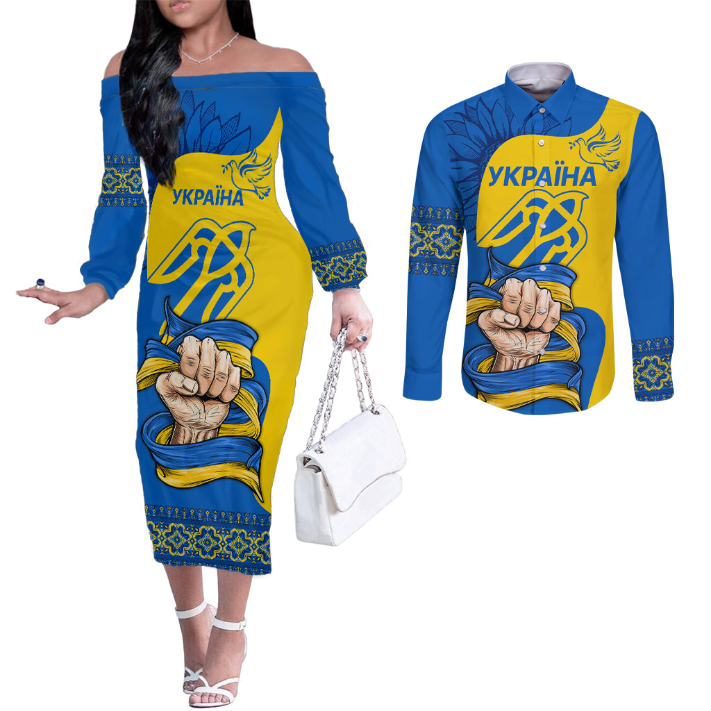 ukraine-ukraine-folk-patterns-unity-day-personalized-couples-matching-off-the-shoulder-long-sleeve-dress-and-long-sleeve-button-shirt