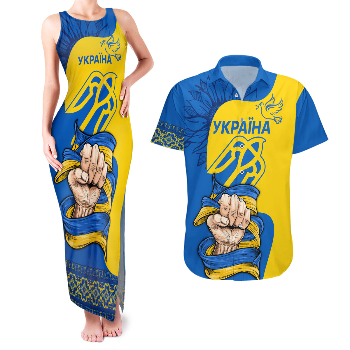 Ukraine Ukraine Folk Patterns Unity Day Personalized Couples Matching Tank Maxi Dress and Hawaiian Shirt LT9 - Wonder Print Shop