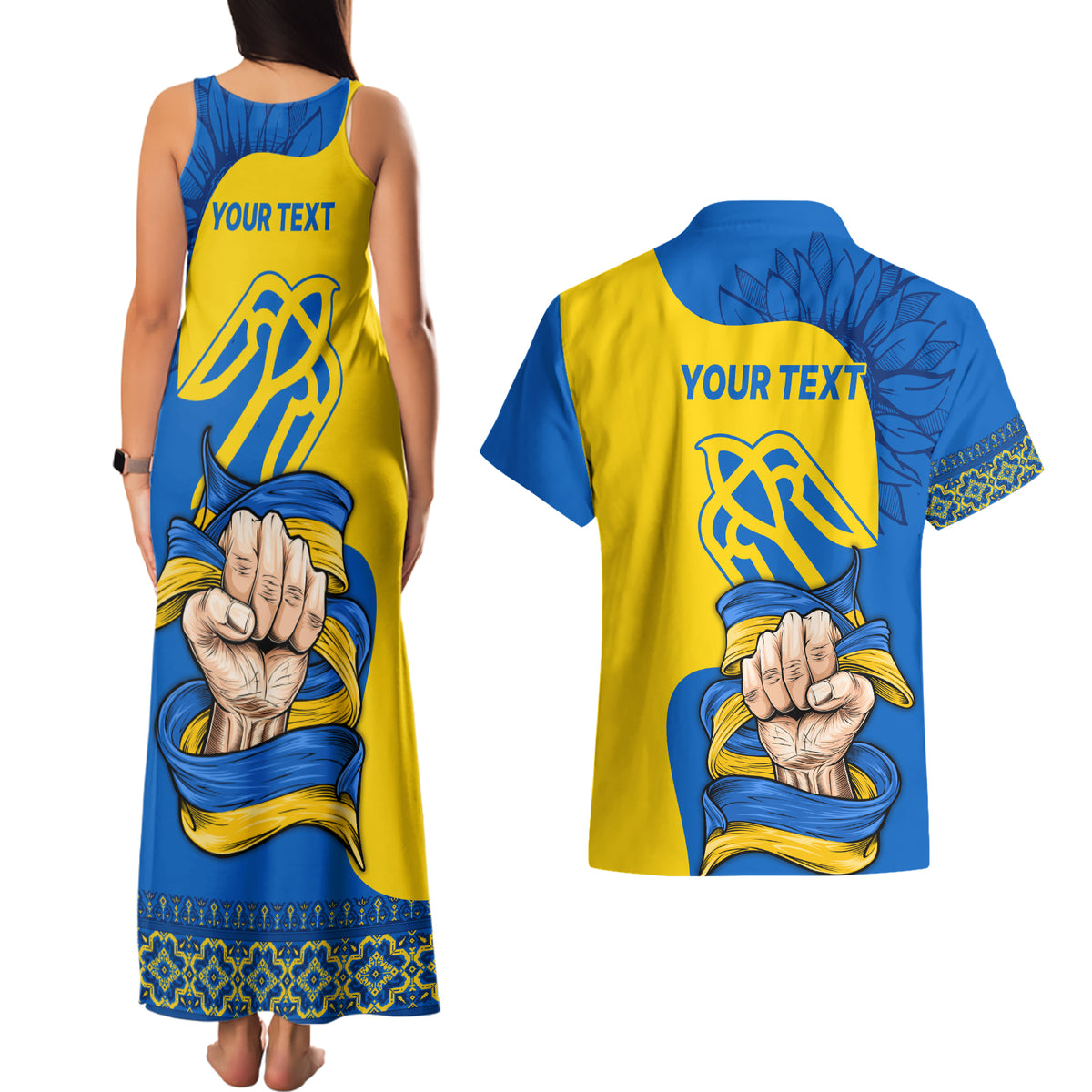 Ukraine Ukraine Folk Patterns Unity Day Personalized Couples Matching Tank Maxi Dress and Hawaiian Shirt LT9 - Wonder Print Shop