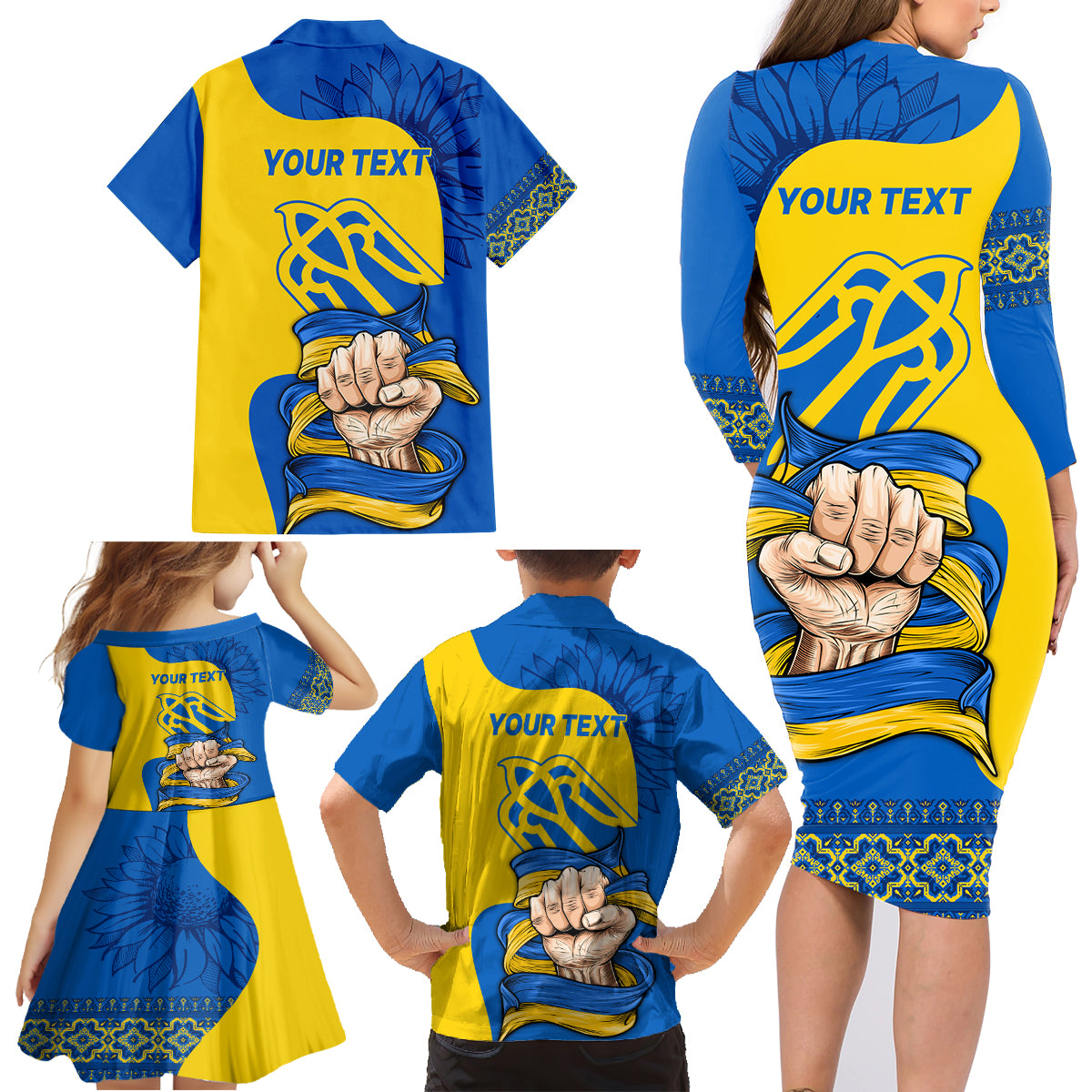 Ukraine Ukraine Folk Patterns Unity Day Personalized Family Matching Long Sleeve Bodycon Dress and Hawaiian Shirt LT9 - Wonder Print Shop