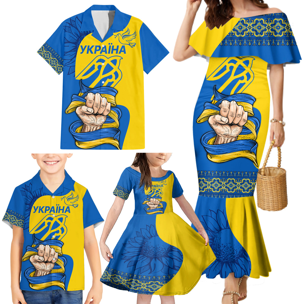 Ukraine Ukraine Folk Patterns Unity Day Personalized Family Matching Mermaid Dress and Hawaiian Shirt LT9 - Wonder Print Shop