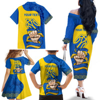 Ukraine Ukraine Folk Patterns Unity Day Personalized Family Matching Off Shoulder Long Sleeve Dress and Hawaiian Shirt - Wonder Print Shop