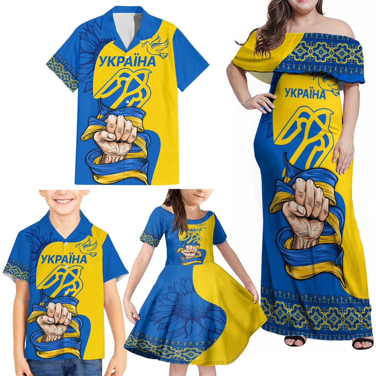 Ukraine Ukraine Folk Patterns Unity Day Personalized Family Matching Off Shoulder Maxi Dress and Hawaiian Shirt LT9 - Wonder Print Shop