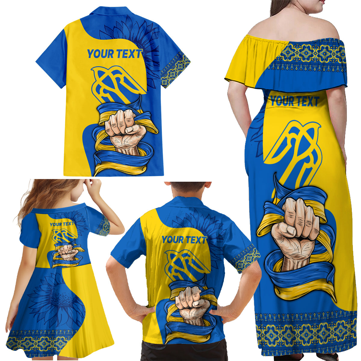 Ukraine Ukraine Folk Patterns Unity Day Personalized Family Matching Off Shoulder Maxi Dress and Hawaiian Shirt LT9 - Wonder Print Shop