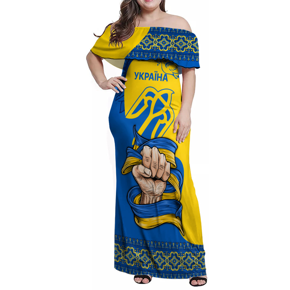 Ukraine Ukraine Folk Patterns Unity Day Personalized Family Matching Off Shoulder Maxi Dress and Hawaiian Shirt LT9 - Wonder Print Shop