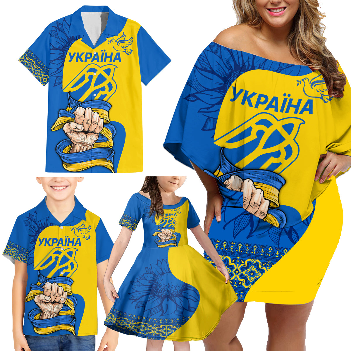 Ukraine Ukraine Folk Patterns Unity Day Personalized Family Matching Off Shoulder Short Dress and Hawaiian Shirt LT9 - Wonder Print Shop