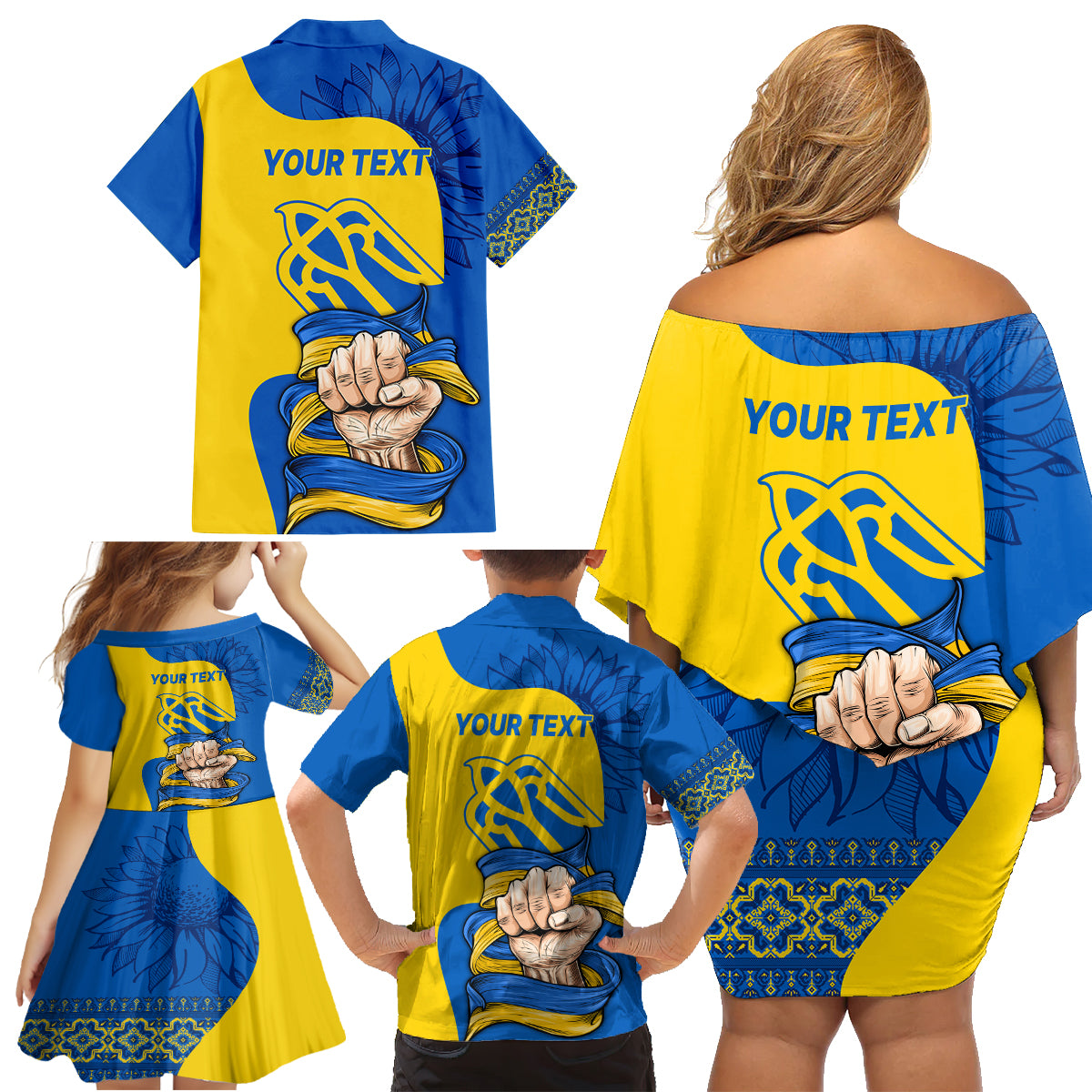 Ukraine Ukraine Folk Patterns Unity Day Personalized Family Matching Off Shoulder Short Dress and Hawaiian Shirt LT9 - Wonder Print Shop