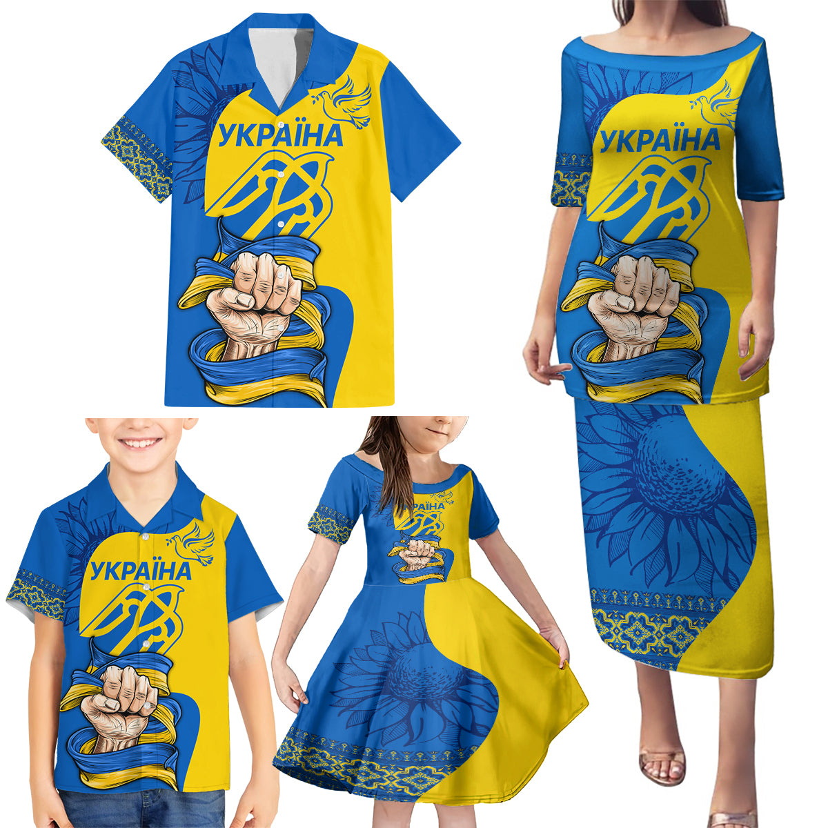 Ukraine Ukraine Folk Patterns Unity Day Personalized Family Matching Puletasi and Hawaiian Shirt - Wonder Print Shop