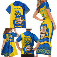 Ukraine Ukraine Folk Patterns Unity Day Personalized Family Matching Short Sleeve Bodycon Dress and Hawaiian Shirt - Wonder Print Shop