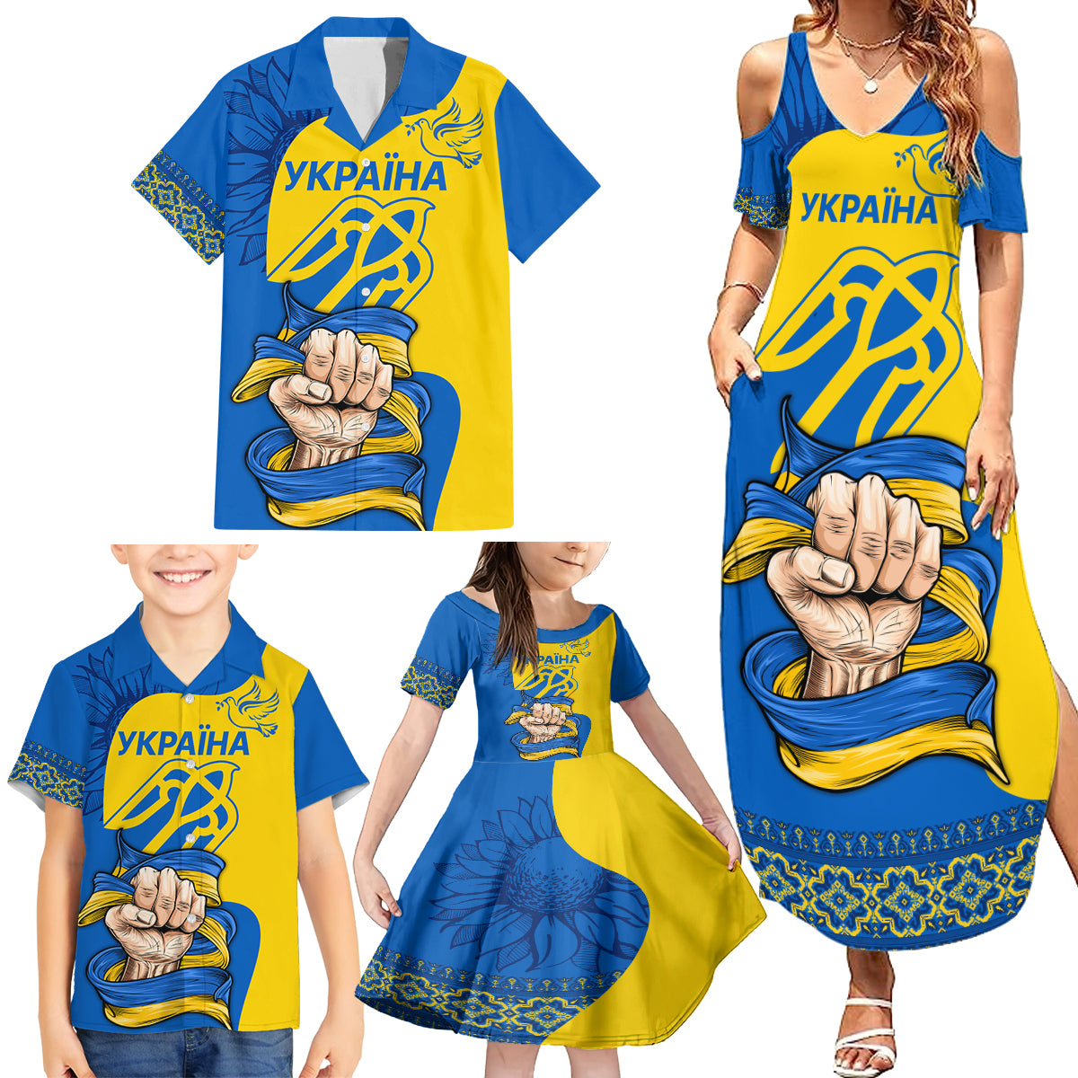Ukraine Ukraine Folk Patterns Unity Day Personalized Family Matching Summer Maxi Dress and Hawaiian Shirt - Wonder Print Shop