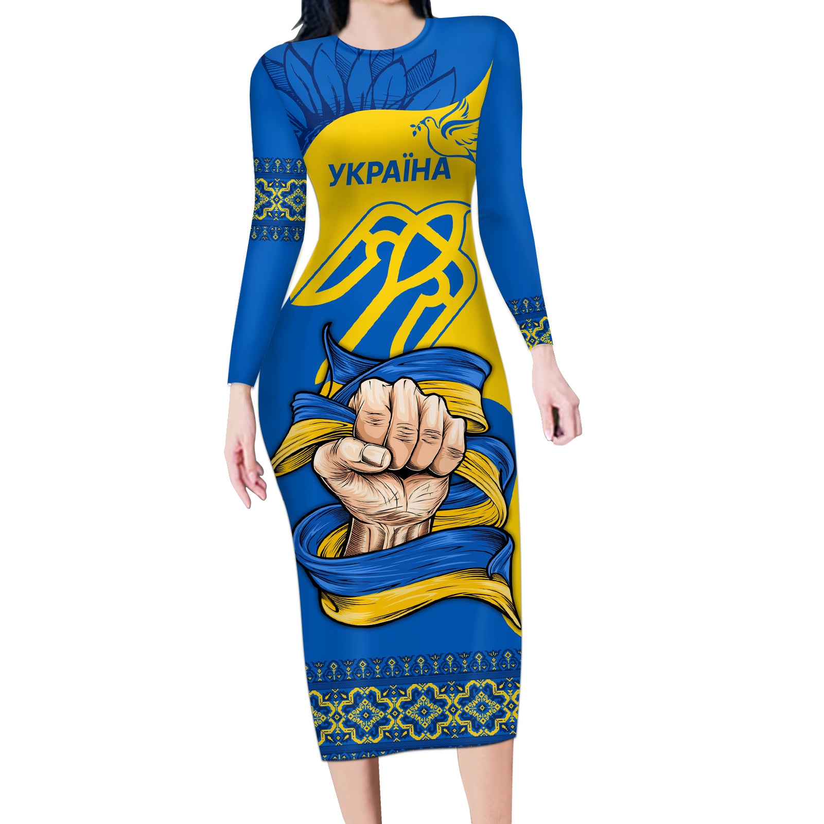 ukraine-ukraine-folk-patterns-unity-day-personalized-long-sleeve-bodycon-dress