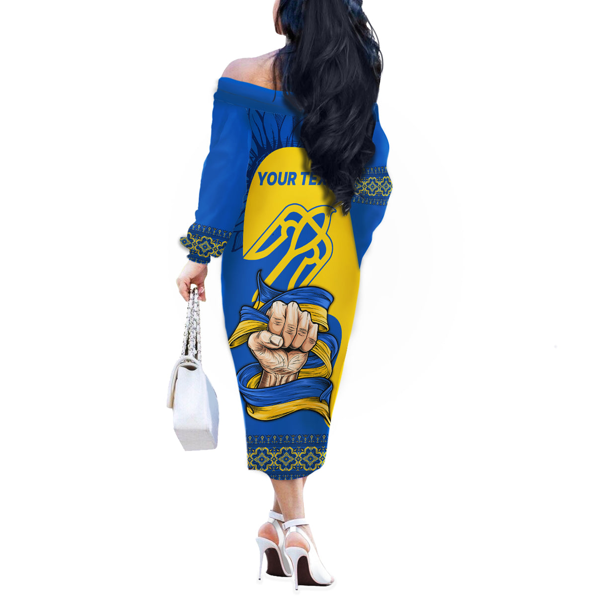 Ukraine Ukraine Folk Patterns Unity Day Personalized Off The Shoulder Long Sleeve Dress - Wonder Print Shop