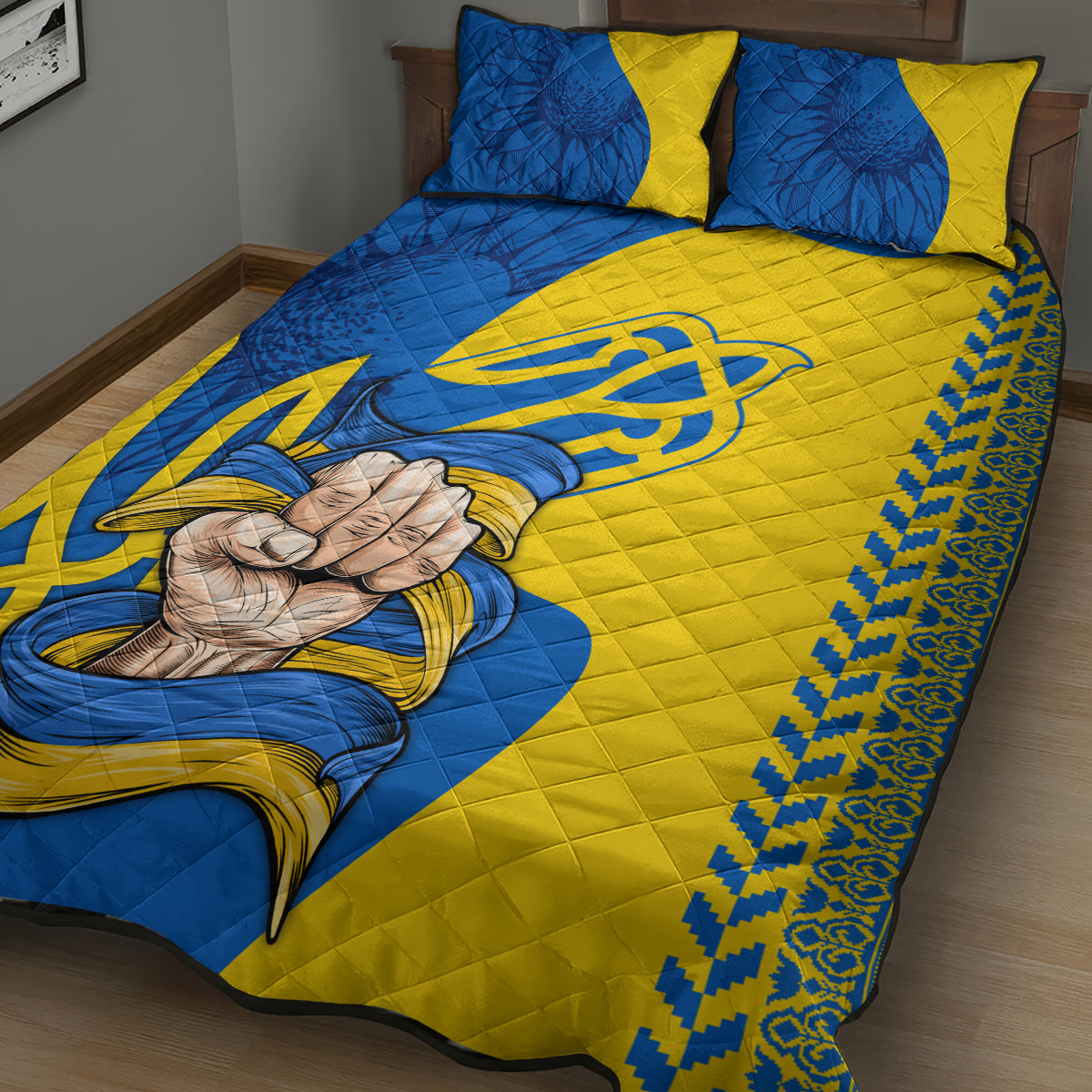 Ukraine Ukraine Folk Patterns Unity Day Personalized Quilt Bed Set - Wonder Print Shop