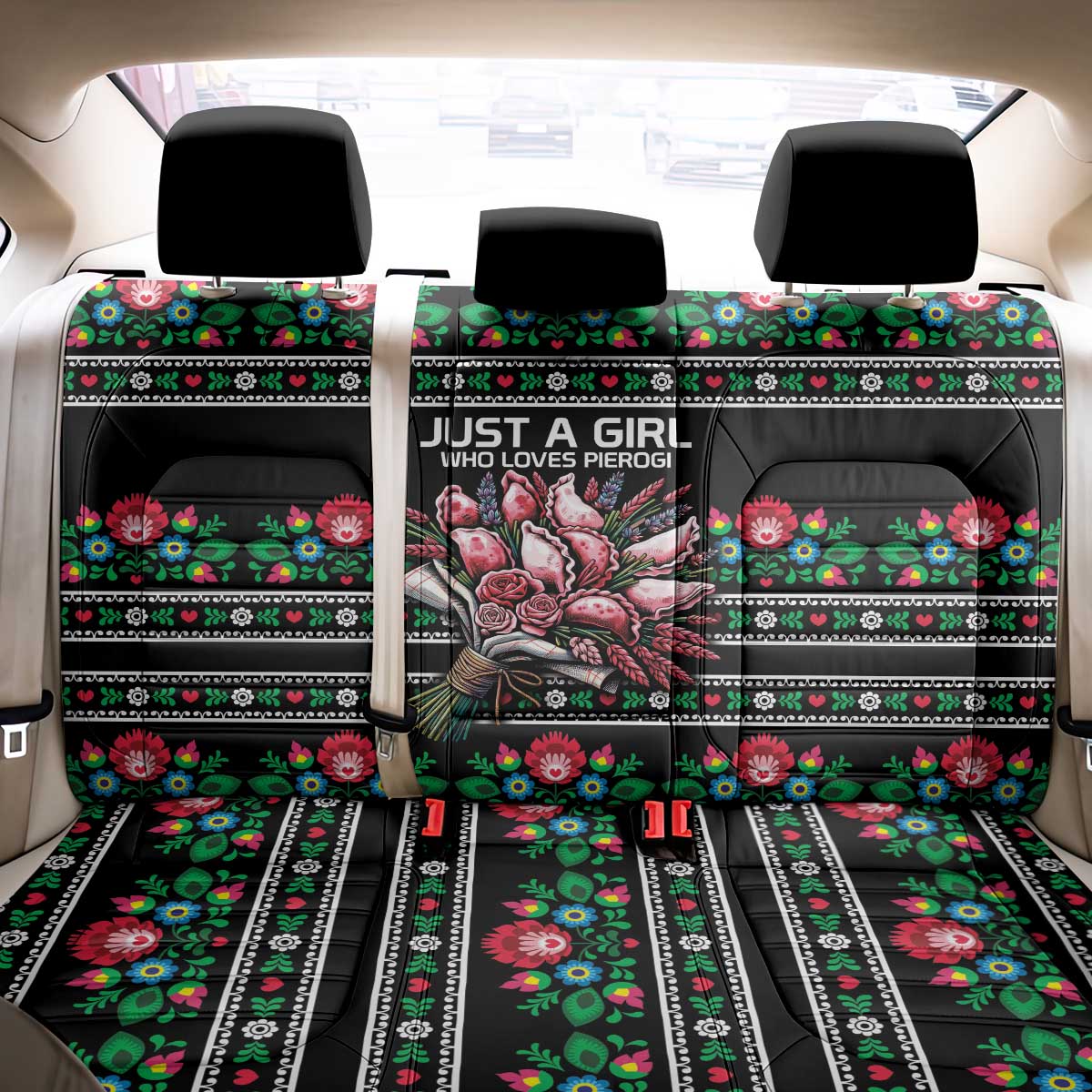 Pink Pierogi Flowers Over Dumplings Back Car Seat Cover