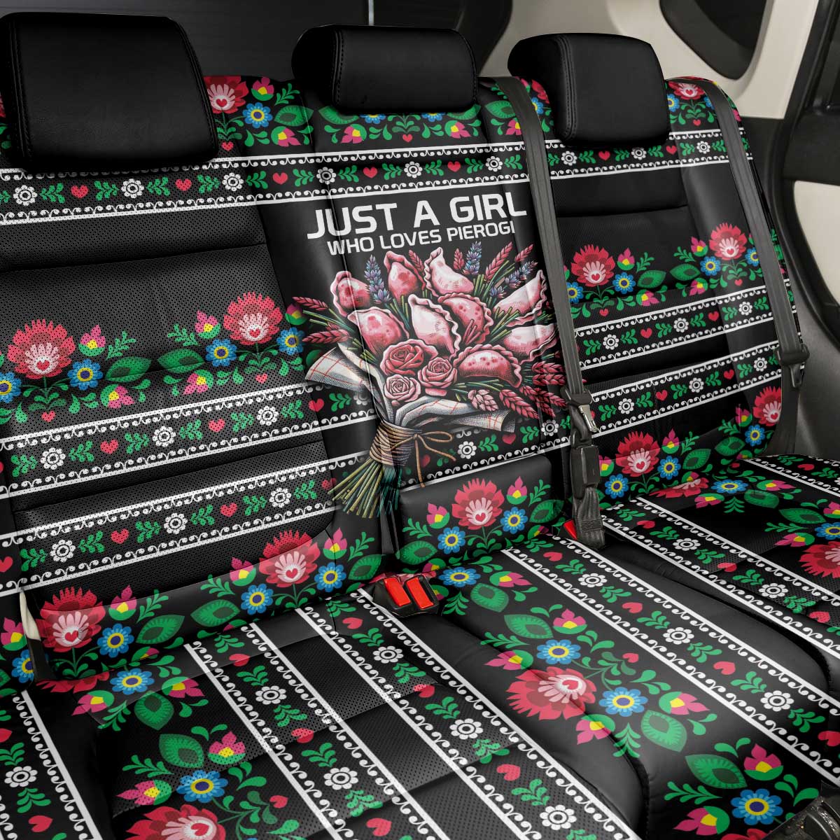 Pink Pierogi Flowers Over Dumplings Back Car Seat Cover