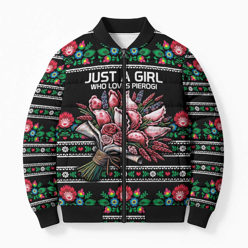 Pink Pierogi Flowers Over Dumplings Bomber Puffer Jacket