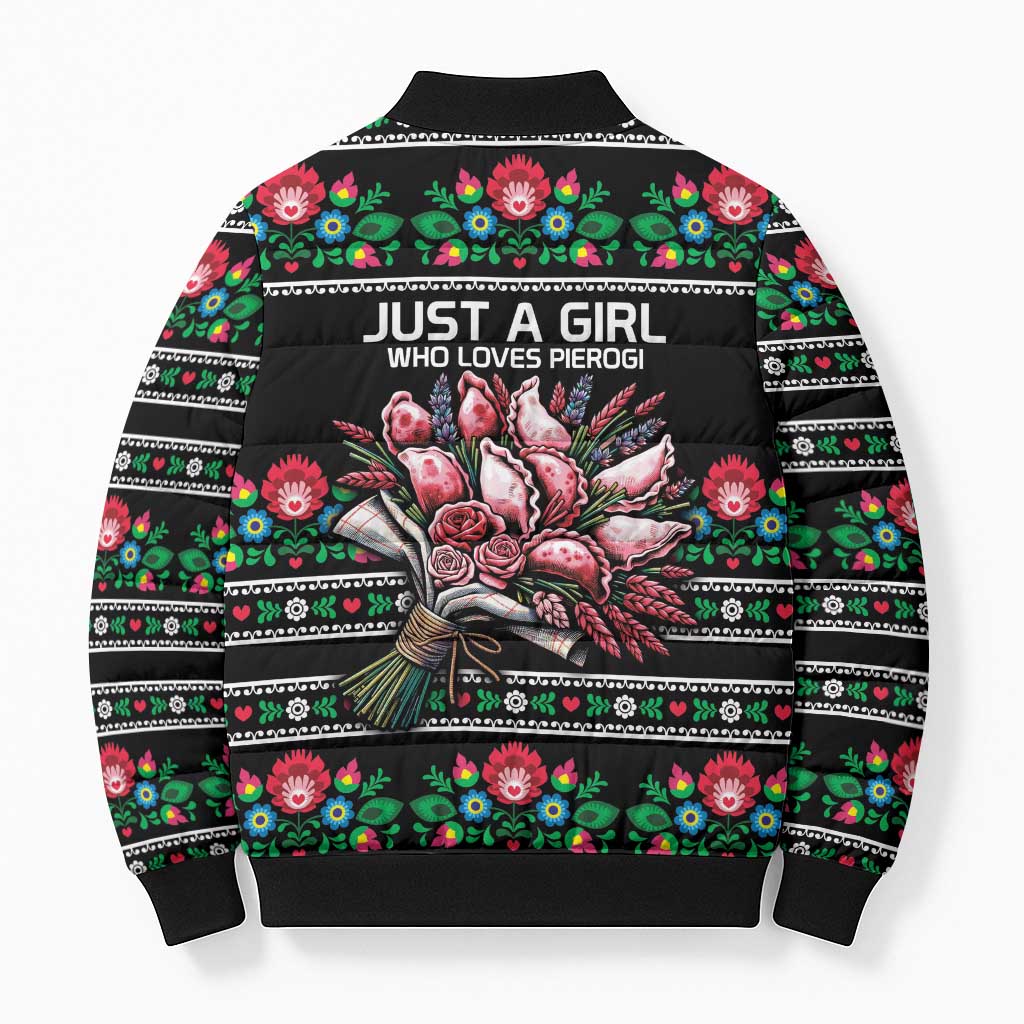 Pink Pierogi Flowers Over Dumplings Bomber Puffer Jacket