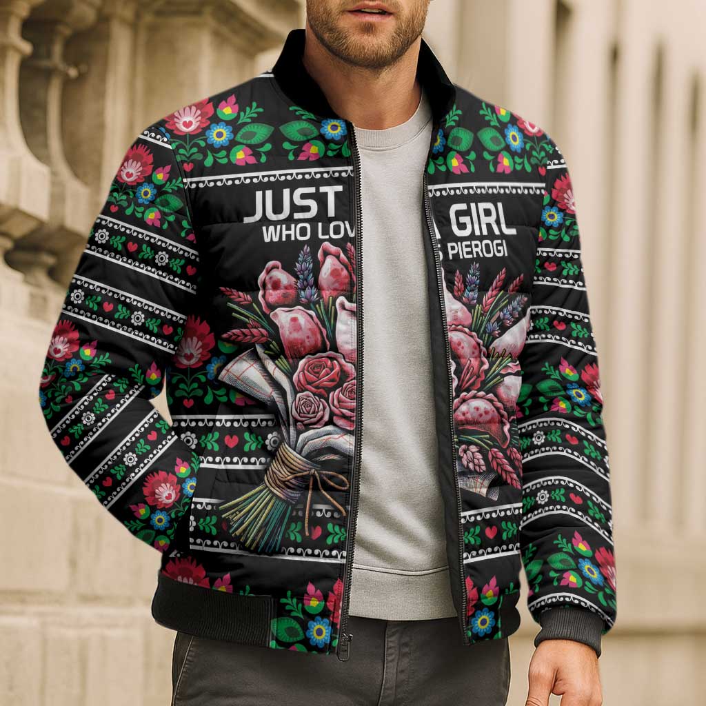 Pink Pierogi Flowers Over Dumplings Bomber Puffer Jacket