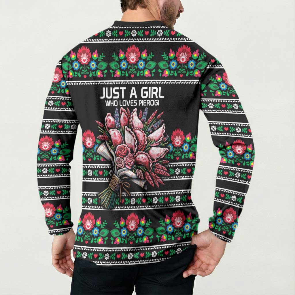Pink Pierogi Flowers Over Dumplings Button Sweatshirt