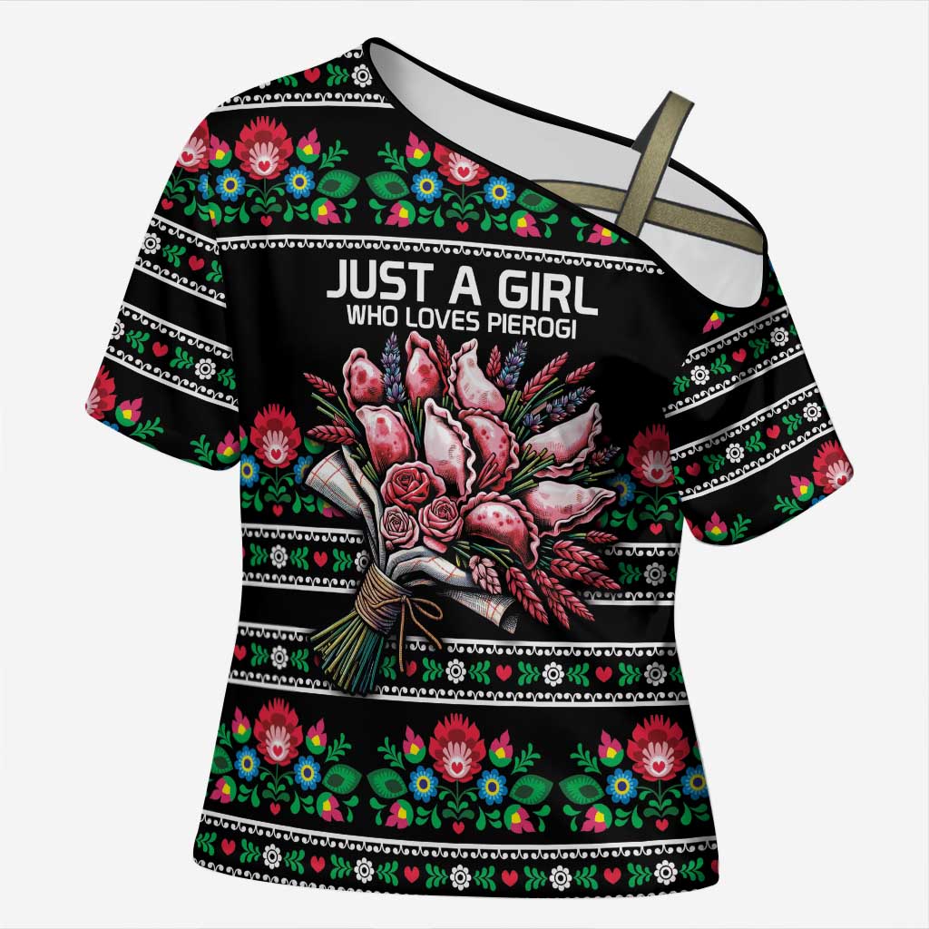 Pink Pierogi Flowers Over Dumplings Cross Shoulder Shirt