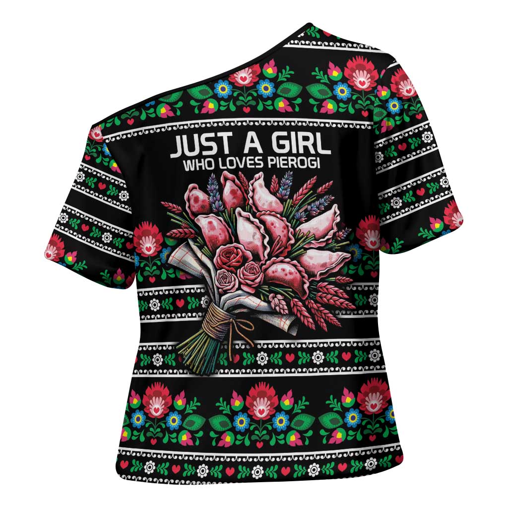 Pink Pierogi Flowers Over Dumplings Cross Shoulder Shirt