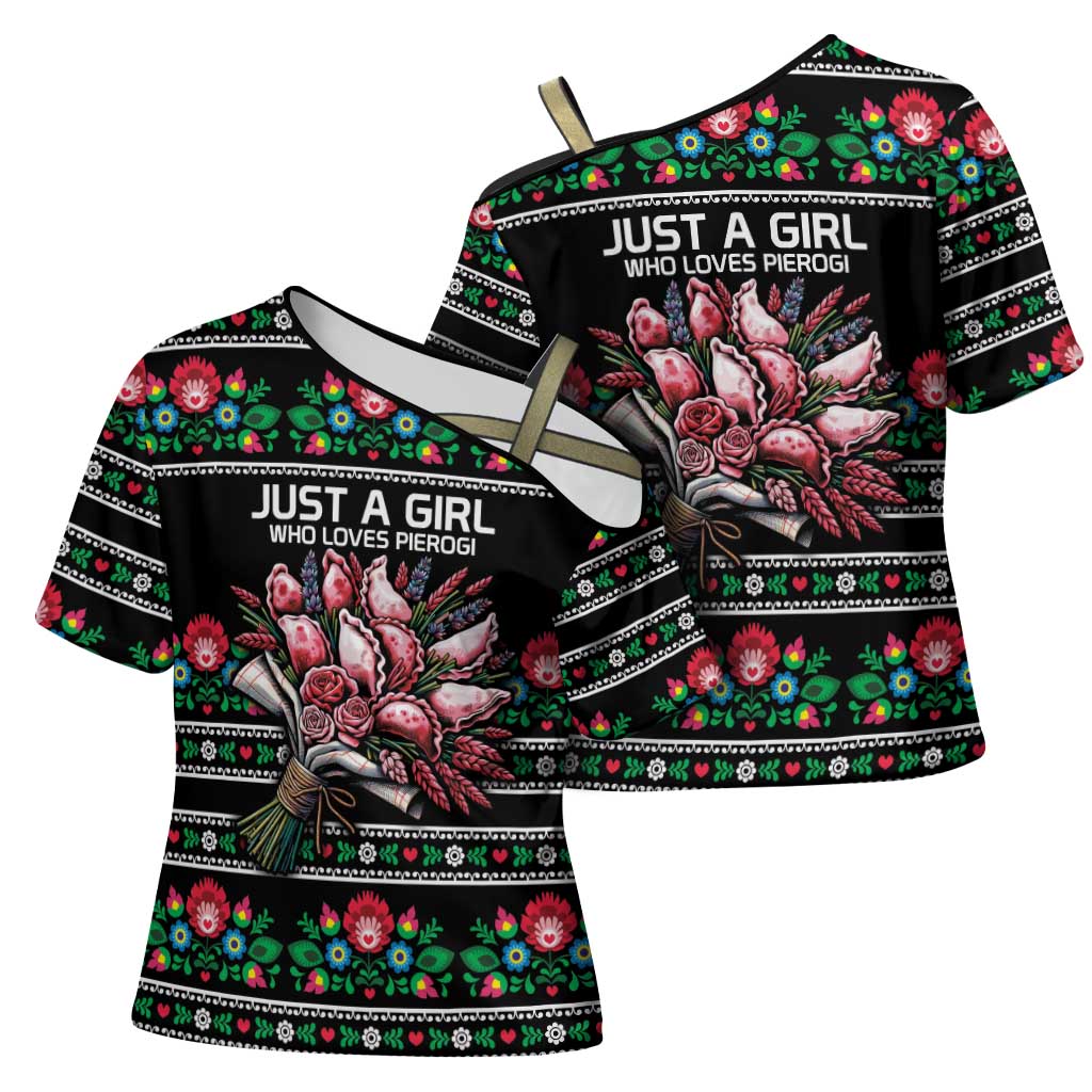 Pink Pierogi Flowers Over Dumplings Cross Shoulder Shirt
