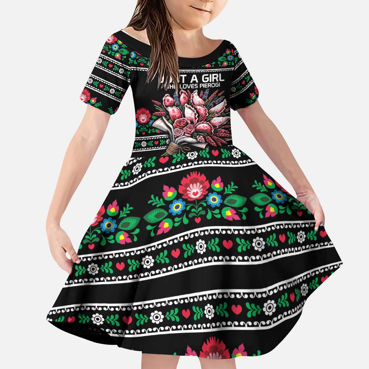 Pink Pierogi Flowers Over Dumplings Kid Short Sleeve Dress