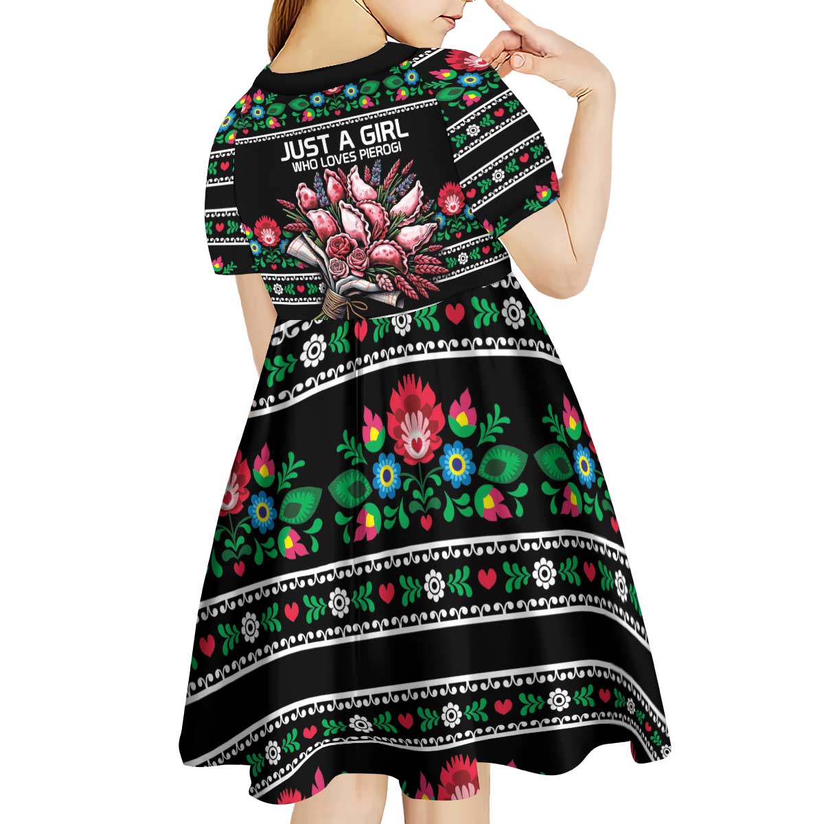 Pink Pierogi Flowers Over Dumplings Kid Short Sleeve Dress