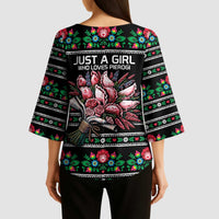 Pink Pierogi Flowers Over Dumplings Kimono Sleeve Blouse