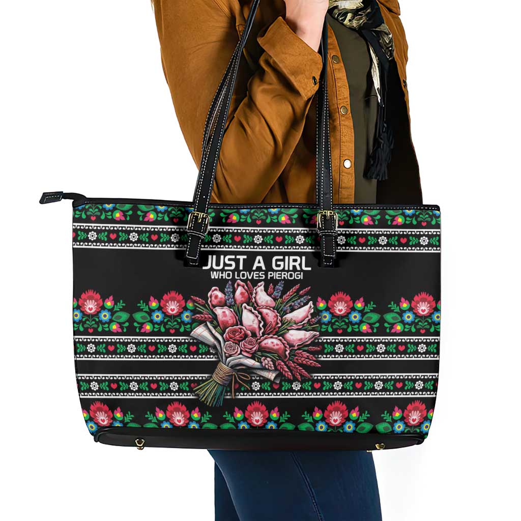 Pink Pierogi Flowers Over Dumplings Leather Tote Bag