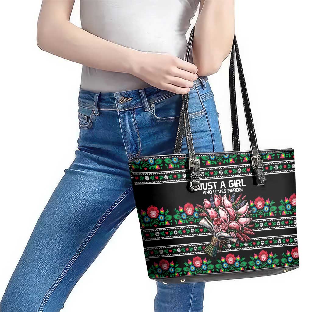 Pink Pierogi Flowers Over Dumplings Leather Tote Bag