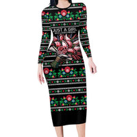 Pink Pierogi Flowers Over Dumplings Long Sleeve Bodycon Dress