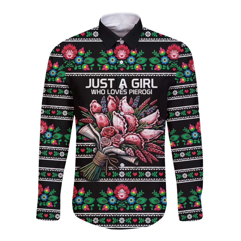 Pink Pierogi Flowers Over Dumplings Long Sleeve Button Shirt
