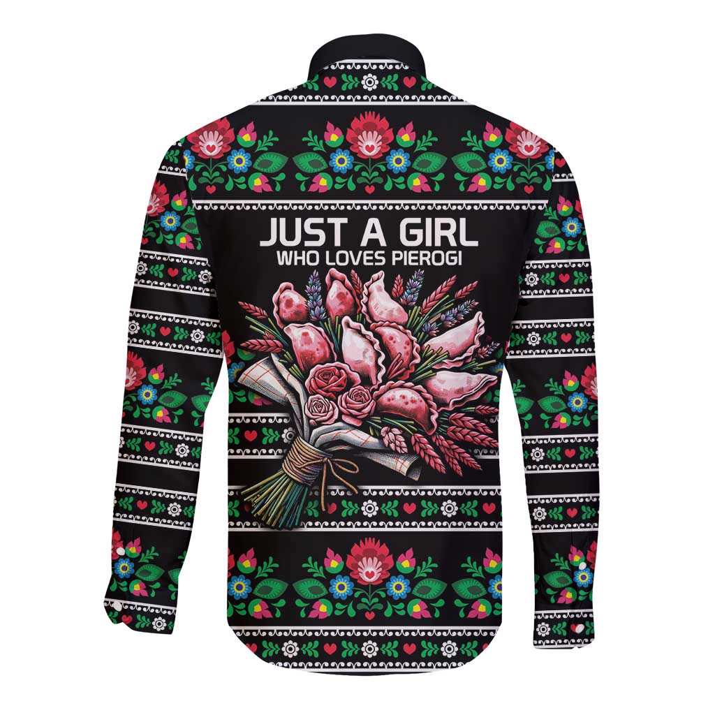 Pink Pierogi Flowers Over Dumplings Long Sleeve Button Shirt